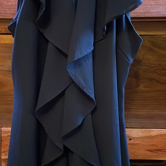 Navy blue dress with silver rhinestone accents on the neck line, size 8 - Picture 3 of 5